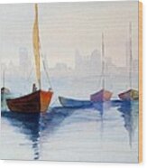 Boats Against The Skyline Wood Print