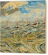Boats And Boats In Sea Wood Print