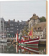 Boats In The Old Port Of Honfleur Wood Print