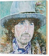 Bob Dylan Oil Portrait Wood Print