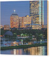 Boston Night Skyline I Wood Print