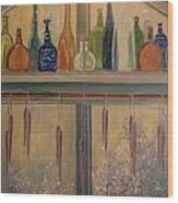 Bottles And Candle Window Wood Print