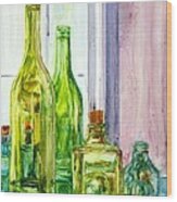 Bottles - Shades Of Green Wood Print