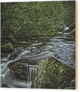 Boulders And Stream Wood Print