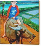 Boy Riding A Carabao Wood Print