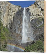 Bridalveil Falls With Rainbow Wood Print