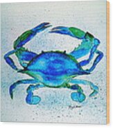 Bright Blue Crab Wood Print