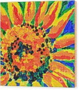 Bright Colorful Single Sunflower Acrylic Painting Wood Print