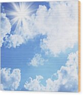 Bright Sun In Blue Sky Wood Print