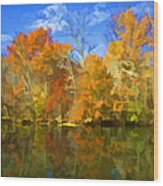Brilliant Bright Colorful Autumn Trees On The Canal Wood Print