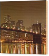 Brooklyn Bridge And Downtown Manhattan Wood Print