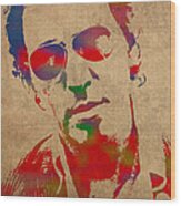 Bruce Springsteen Watercolor Portrait On Worn Distressed Canvas Wood Print