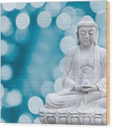 Buddha Enlightenment Blue Wood Print