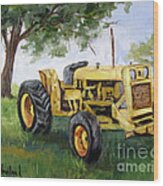 Bud's Yellow Tractor Wood Print