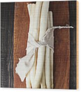 Bunch Of White Asparagus On Chopping Wood Print
