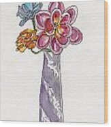 Butter Knife Vase With Flowers Wood Print