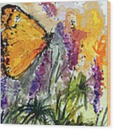 Butterfly On Lupines Wood Print