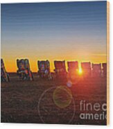 Cadillac Ranch Sunset Wood Print