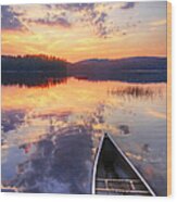 Canoe And Kayak In Mountain Lake At Wood Print