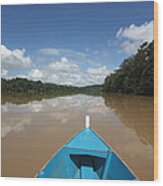 Canoeing On Kinabatangan River Sabah Wood Print
