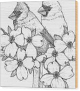 Cardinals And Dogwoods Wood Print