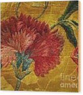 Carnation Embroidered On Silk Brocade Wood Print