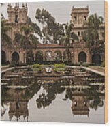 Casa De Balboa And House Of Hospitality Reflecting In The Lily Pond At Balboa Park Wood Print
