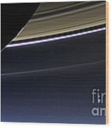 Cassini View Of Saturn And Earth Wood Print