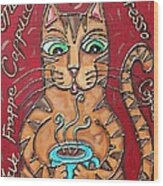 Cat Cafe Au Lait Wood Print