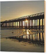 Cement Ship Pier Sunset Wood Print