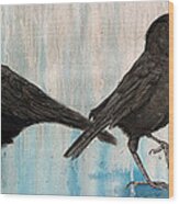 Crow Takes Tea Wood Print