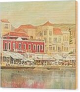 Chania Harbour With The Mosque Wood Print