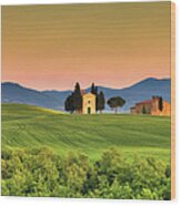 Chapel Of Vitaleta In Tuscany, Val Wood Print