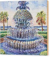 Charleston's Pineapple Fountain Wood Print