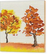 Chatting Autumn Trees Wood Print