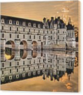 Chenonceau Castle In The Twilight Panorama Wood Print
