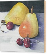 Cherries And Pears Wood Print
