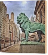 Chicago Art Institute Lion Statue Wood Print