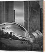 Cloud Gate Aka Bean In Black And White Wood Print