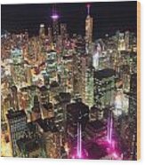 Chicago Night Aerial View Wood Print