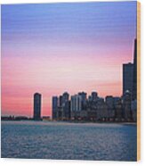 Chicago Skyline At Lake Michigan Wood Print