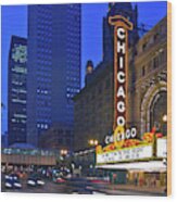 Chicago Theatre Marquee At Night Wood Print