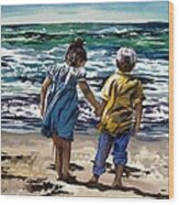 Children On The Beach Wood Print