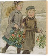 Children Playing In The Snow Wood Print