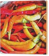 Chillies In A Basket Wood Print