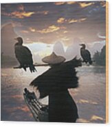 Chinese Fisherman With Cormorant Wood Print