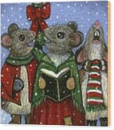 Christmas Caroler Mice Wood Print