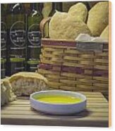 Ciabattabread Olive Oil And Basket Wood Print