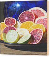 Citrus And The Blue Pitcher 1 Wood Print