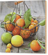 Citrus In A Basket Wood Print